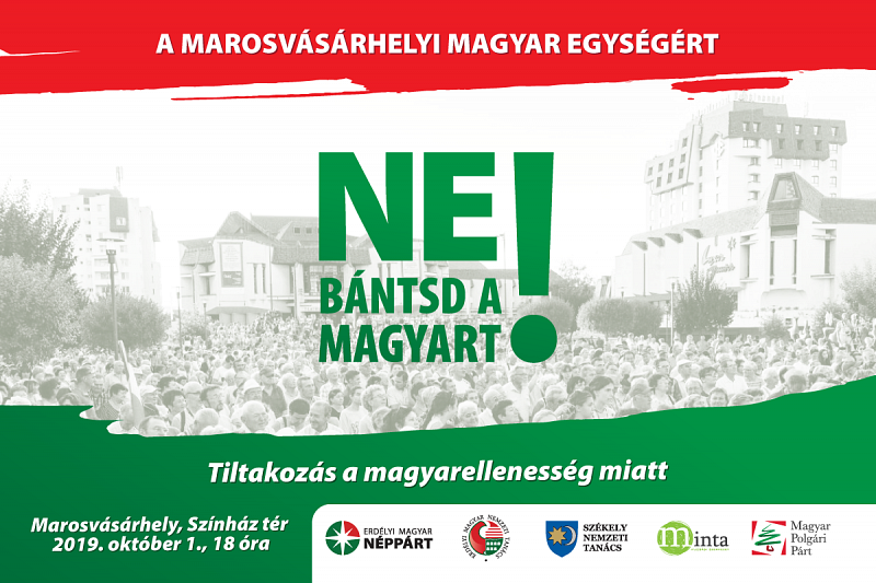 A marosvásárhelyi magyar egységért és a magyarellenesség miatt vonulnak utcára október 1-jén